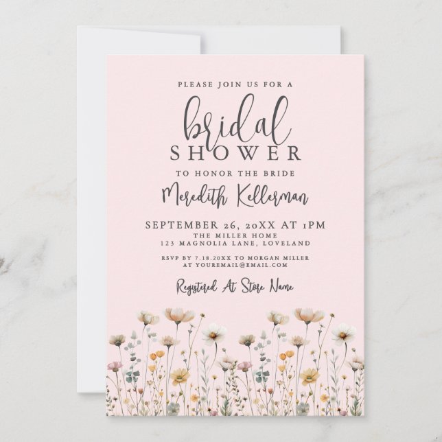Wildflower Blush Pink Bridal Shower Invitation (Front)