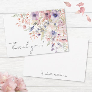 Wildflower Blush Pink Purple Floral Thank You Card
