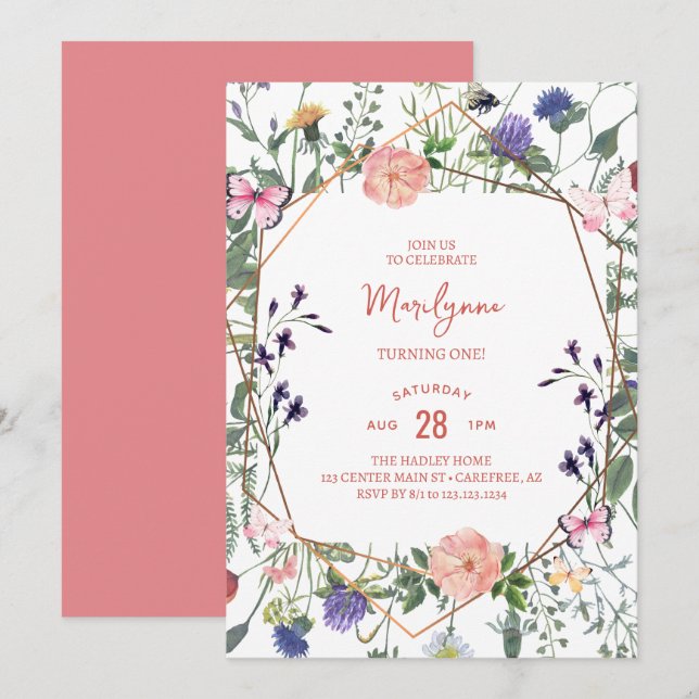 Wildflower Boho 1st Birthday Invitation (Front/Back)