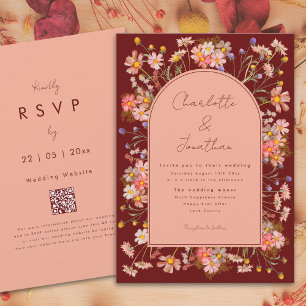 Wildflower Boho Arch Terracotta Peach Fall Wedding Invitation