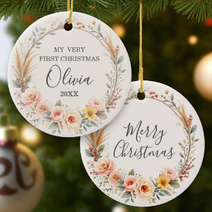 Wildflower Boho Baby First Christmas Personalise Ceramic Tree Decoration