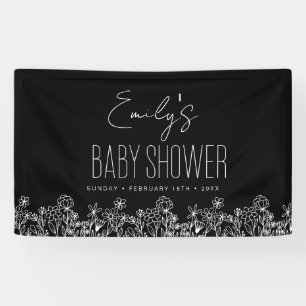 Wildflower Boho Baby Shower Black Elegant Banner