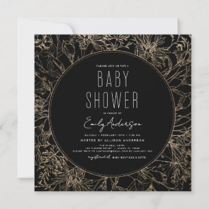Wildflower Boho Baby Shower Black Modern Invitation