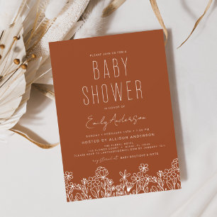 Wildflower Boho Baby Shower Burnt Orange Invitation