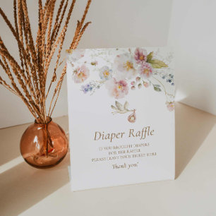 Wildflower Boho Baby Shower Diaper Raffle Pedestal Sign
