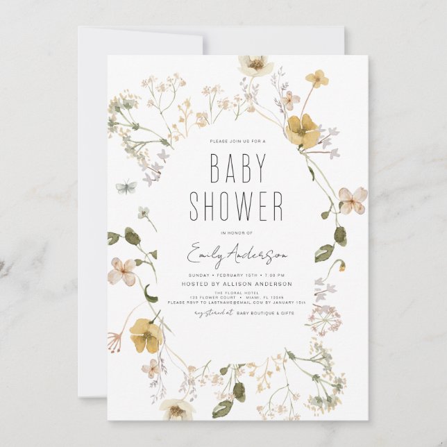 Wildflower Boho Baby Shower Elegant Modern Invitation (Front)