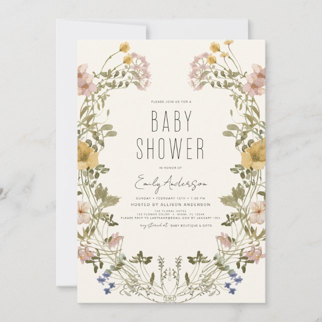Wildflower Boho Baby Shower Elegant Modern Invitation (Front)