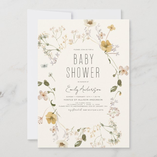 Wildflower Boho Baby Shower Elegant Modern Invitation (Front)