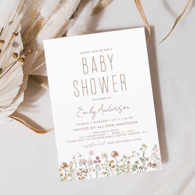 Wildflower Boho Baby Shower Elegant Modern Invitation (Creator Uploaded)