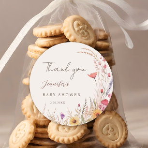 Wildflower Boho Baby Shower Favour Classic Round Sticker
