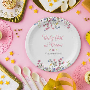 Wildflower Boho Baby Shower Girl Rose Gold Plate