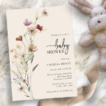 Wildflower Boho Baby Shower Invitation<br><div class="desc">Set the perfect tone for your baby shower with this best-selling invitation, designed with an eye-catching, hand-lettered script and a beautifully detailed side bouquet of boho wildflowers in warm, earthy hues of rust, terracotta, burnt orange, tan, and soft sage green leaves. The unique typography adds a playful yet stylish feel,...</div>