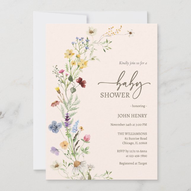 Wildflower Boho Baby Shower Invitation (Front)