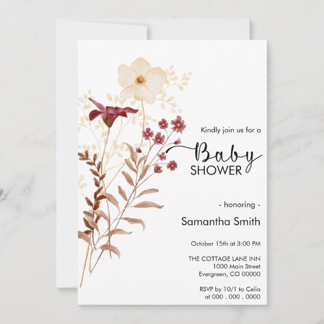 Wildflower Boho baby shower Invitation (Front)
