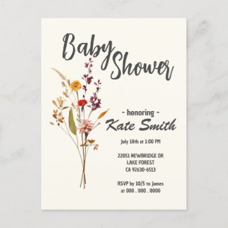 Wildflower Boho Baby Shower Invitation Postcard