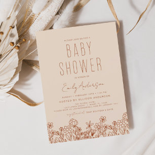 Wildflower Boho Baby Shower Terracotta Invitation