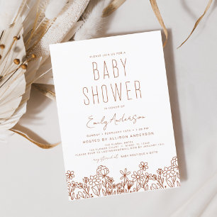 Wildflower Boho Baby Shower Terracotta Modern Invitation