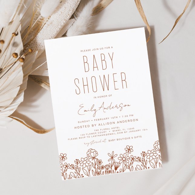 Wildflower Boho Baby Shower Terracotta Modern Invitation (Creator Uploaded)