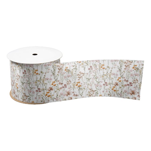 Wildflower Boho Bloom Garden White Satin Ribbon (Spool)