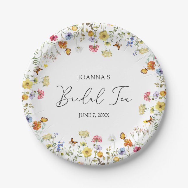 Wildflower Boho Botanical Bridal Shower Tea Paper Plate (Front)