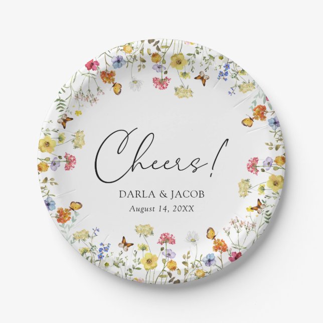 Wildflower Boho Botanical Cheers Wedding Shower Paper Plate (Front)