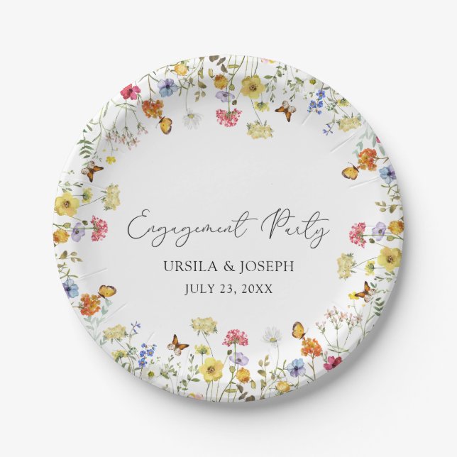 Wildflower Boho Botanical Engagement Party Paper Plate (Front)