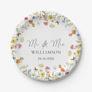 Wildflower Boho Botanical Mr. & Mrs. Wedding Paper Plate