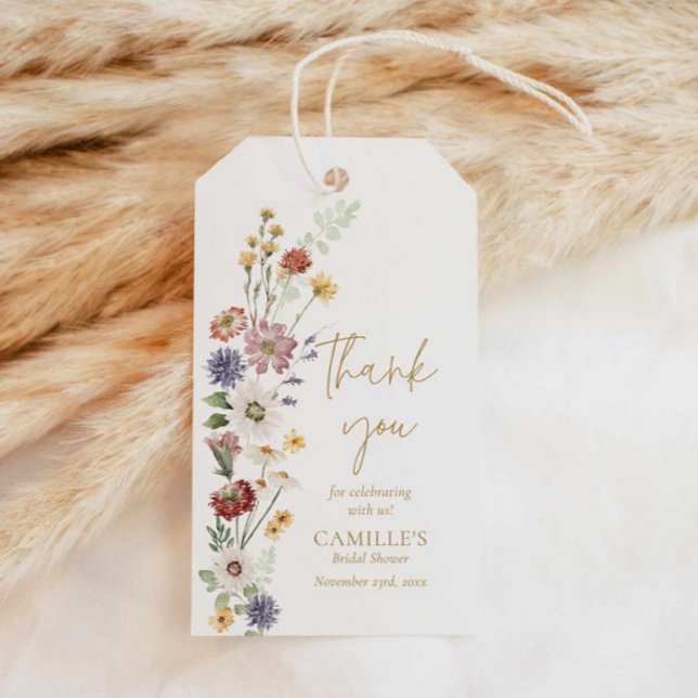 Wildflower Boho Bridal Shower Gift Tags (Boho Wildflower Thank you Favor Tag)