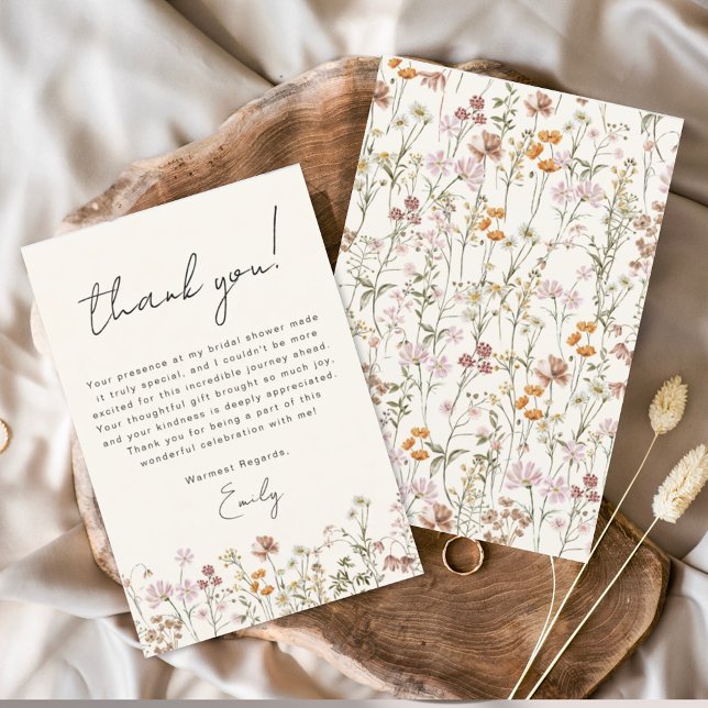 Wildflower Boho Bridal Shower Terracotta Thank You Card (Creator Uploaded)