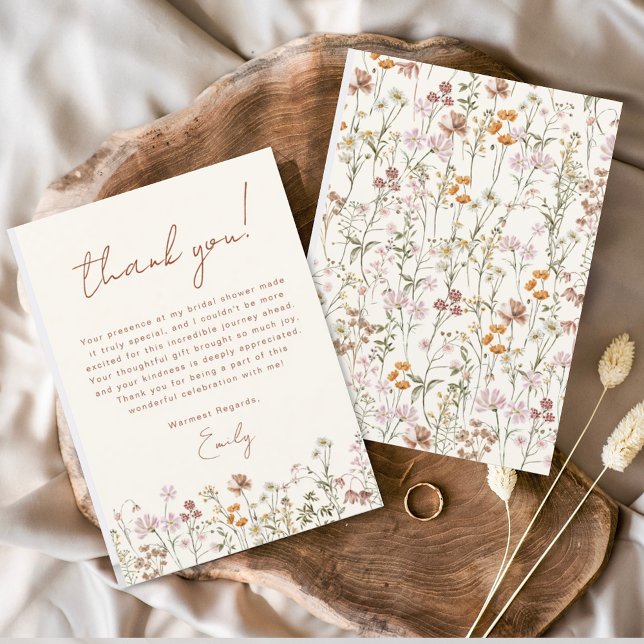 Wildflower Boho Bridal Shower Terracotta Thank You Card (Creator Uploaded)