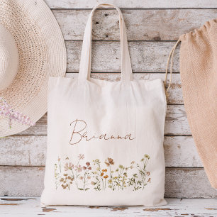 Wildflower Boho Bridesmaid Name Tote Bag