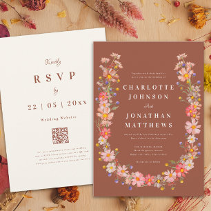 Wildflower Boho Burnt Orange Fall Wedding Invitation