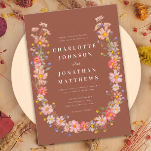 Wildflower Boho Burnt Orange Fall Wedding Invitation