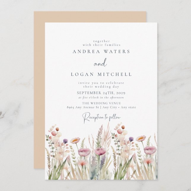 Wildflower Boho Chic Wedding Invitation (Front/Back)