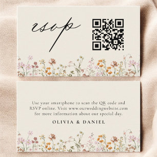 Wildflower Boho Cream RSVP QR Code Wedding Enclosure Card