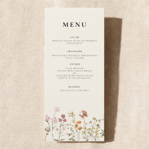 Wildflower Boho Elegant Wedding Reception Menu