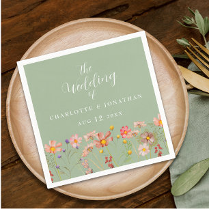 Wildflower Boho Fall Floral Sage Green Wedding Napkin