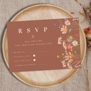 Wildflower Boho Fall Floral Terracotta Wedding RSVP Card