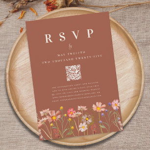 Wildflower Boho Fall Terracotta Qr Code Wedding RSVP Card