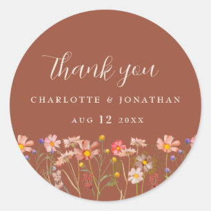 Wildflower Boho Fall Terracotta Thank You Wedding Classic Round Sticker