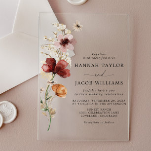 Wildflower Boho Fall Wedding Acrylic Invitations