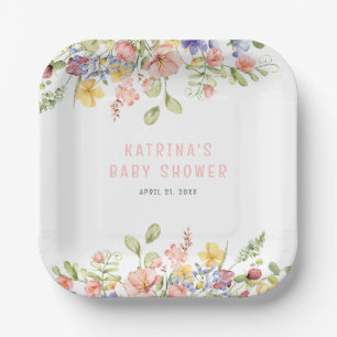Wildflower Boho Field Gender Neutral Baby Shower Paper Plate