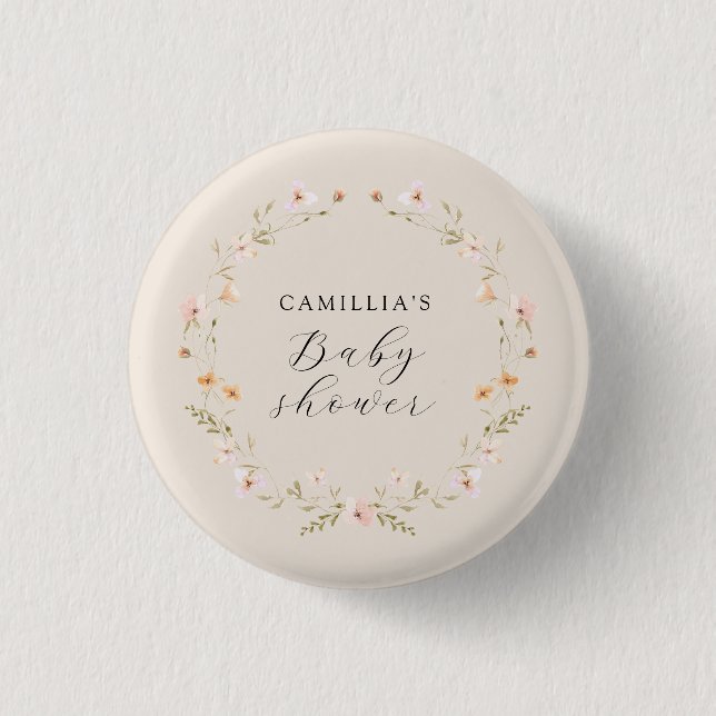 Wildflower Boho Floral Baby Shower  3 Cm Round Badge (Front)