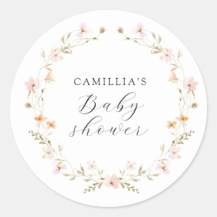 Wildflower Boho Floral Baby Shower Classic Round Sticker