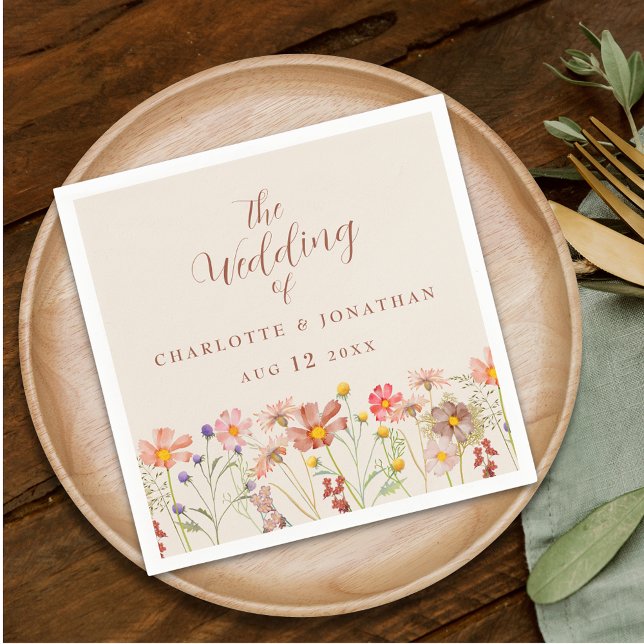 Wildflower Boho Floral Beige Terracotta Wedding Napkin (Wildflower boho fall floral terracotta rust clay beige Wedding napkins)
