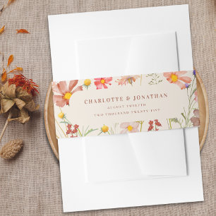 Wildflower Boho Floral Beige Wedding Invitation Belly Band