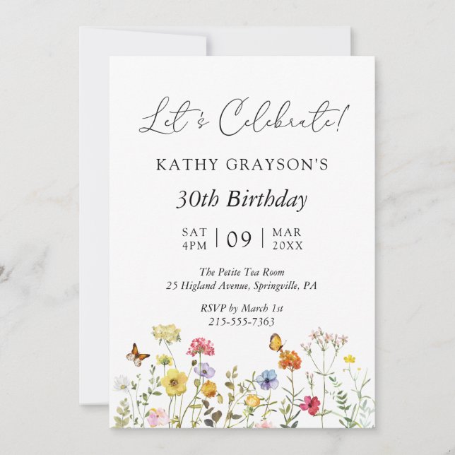 Wildflower Boho Floral Botanical Birthday Party Invitation (Front)