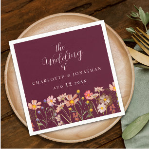 Wildflower Boho Floral Burgundy Blush Pink Wedding Napkin