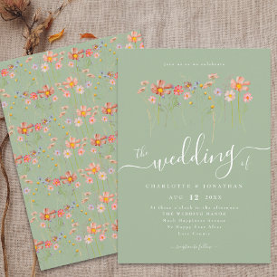 Wildflower Boho Floral Fall Sage Green Invitation