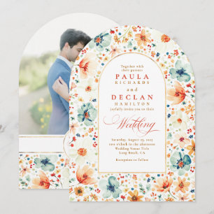 Wildflower Boho Floral Garden Wedding Arch Photo Invitation